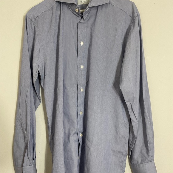 ETON Shirt Men’s Size 41/16 White Blue Striped Long Sleeve Spread Collar - Picture 3 of 8